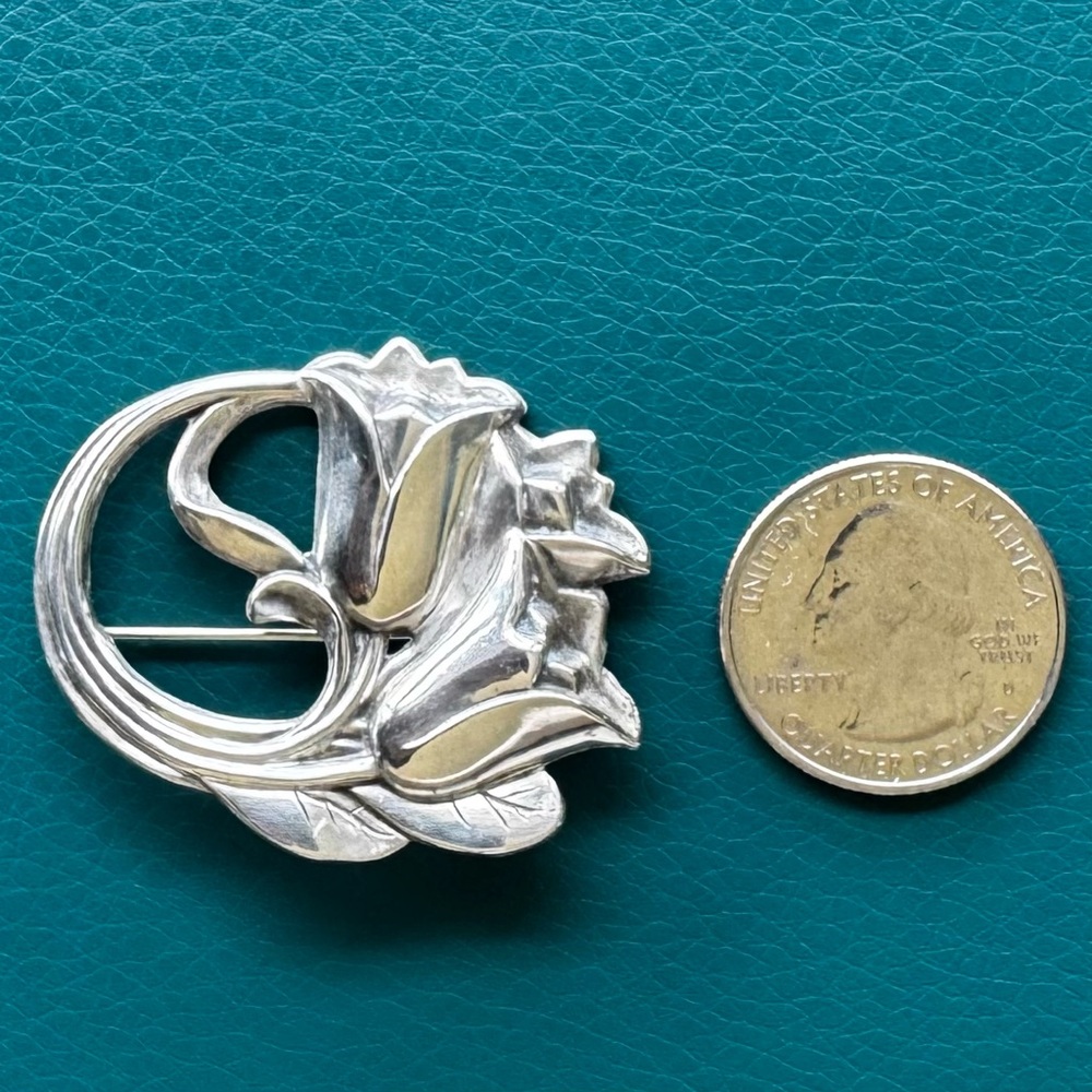 VTG Art Nouveau Style Marked Sterling Silver Tulip Brooch Pin Great Condition! - Picture 6 of 10